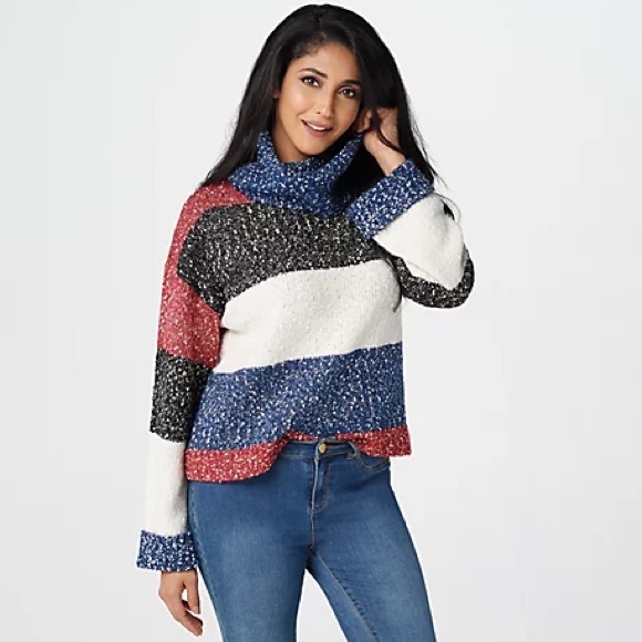 NWT GILI Multi Yarn Striped Oversized Turtleneck - Picture 8 of 10